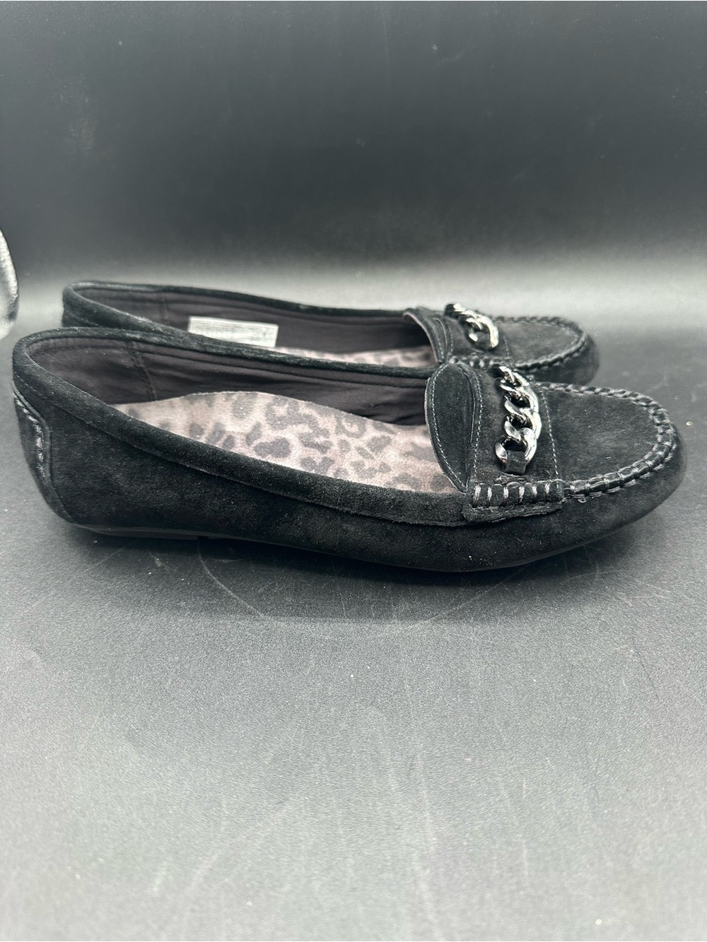 Vionic 356 Mesa Loafer Suede Chain Embellished Slip On Shoes Size 6 Black